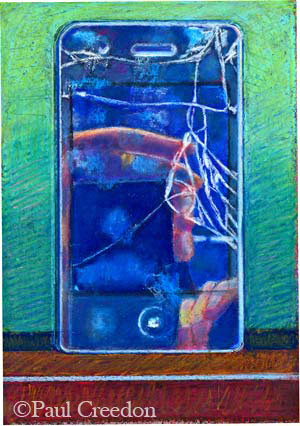 Modern tragedy, pastel of cracked iPhone